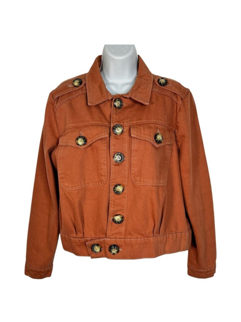 Free People Eisenhower Denim Jacket Boxy Fit Terracotta Orange Small - Picture 5 of 14